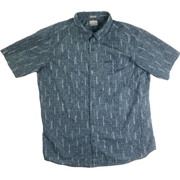 Columbia Other - Columbia Button Up Shirt Men Large Blue Allover Print Cotton Summer Chill AO0301